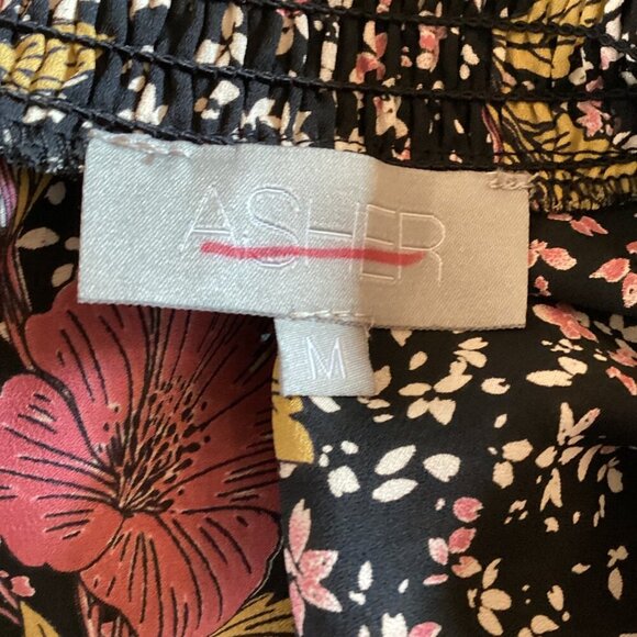 Asher Sleeveless Floral Print Dress Medium Stretch Waist Keyhole Ruffle - Picture 2 of 8